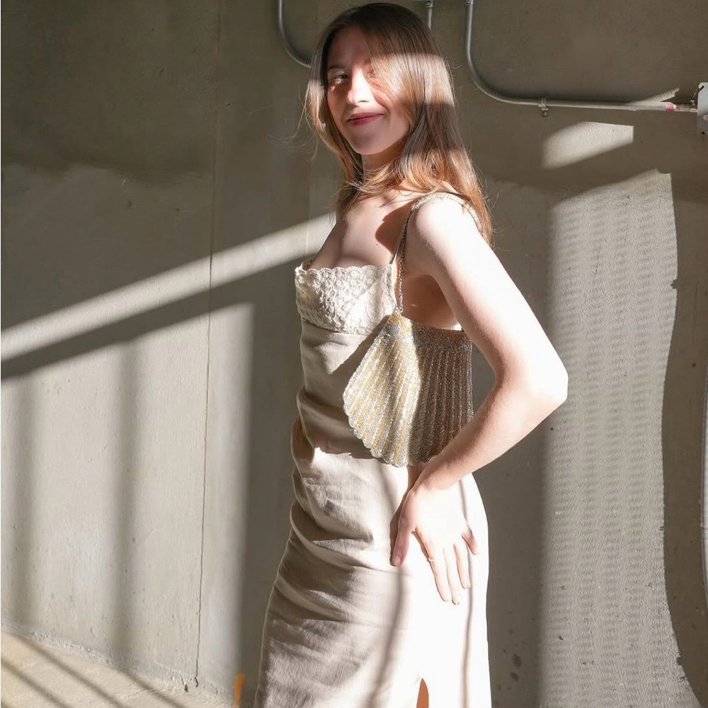 Mango Cream Slip Dress with Lace Bodice